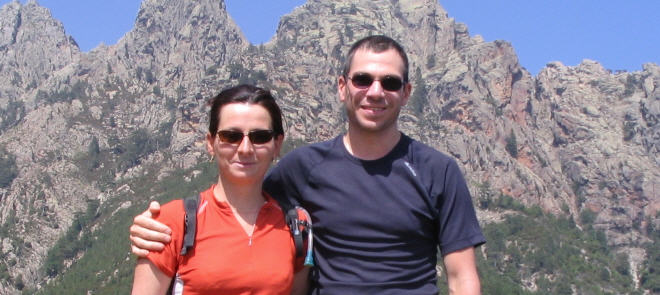 Sabine et Nicolas sur le GR20 sud dans le massif des aiguilles de Bavella en juin 2007.